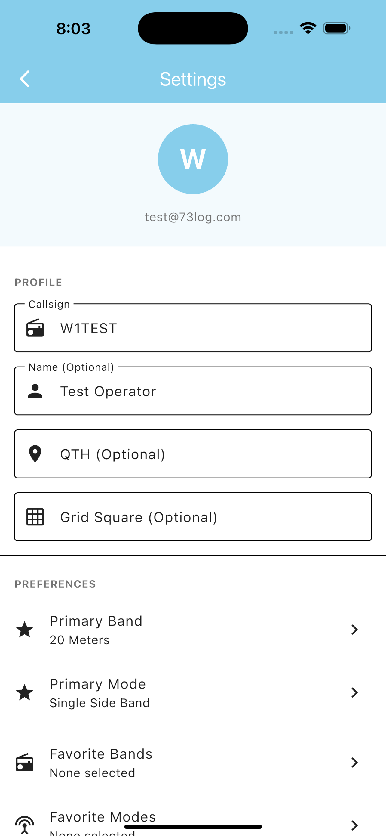 Settings - Profile and preferences